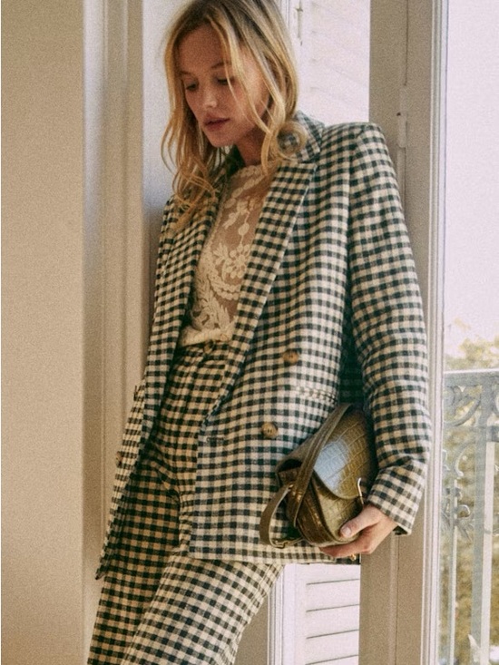 Sezane Jackets & Blazers - 🌿NWT - Sezane Chelsea Gingham Blazer in Ecru & Khaki - size US  4